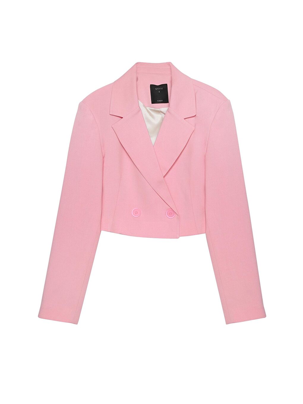 QUZU Pembe Vatka Detaylı Crop Blazer Ceket Pembe - 1