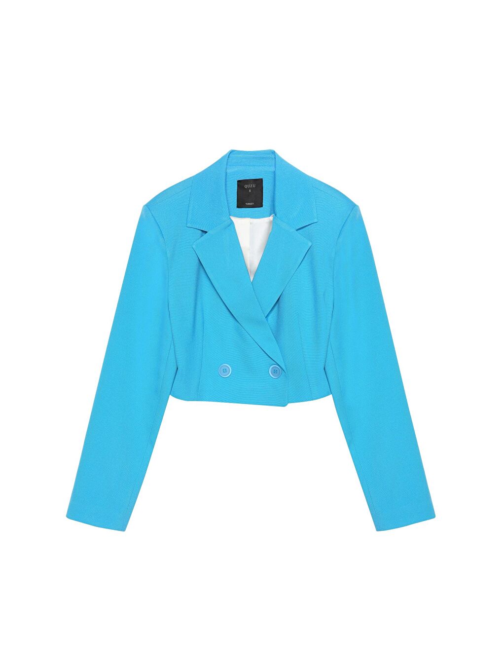 QUZU Mavi Vatka Detaylı Crop Blazer Ceket Mavi - 1