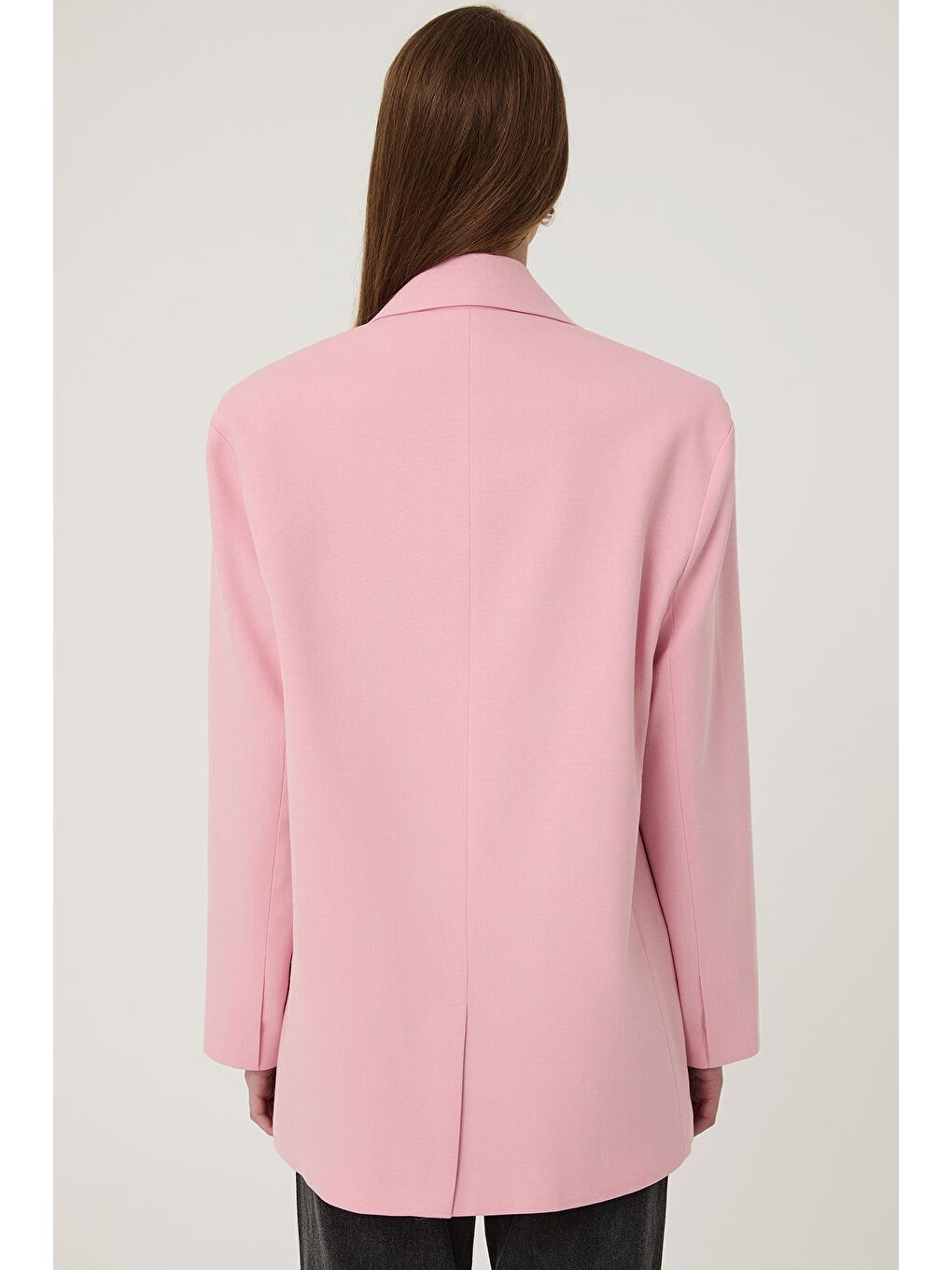 QUZU Pembe Kruvaze Yaka Oversize Blazer Ceket Pembe - 4