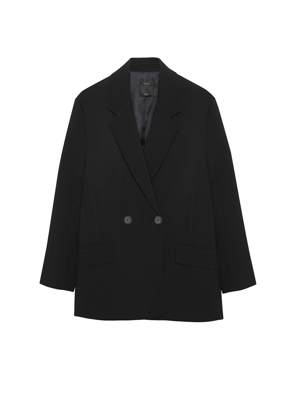 QUZU Siyah Kruvaze Yaka Oversize Blazer Ceket Siyah - 1