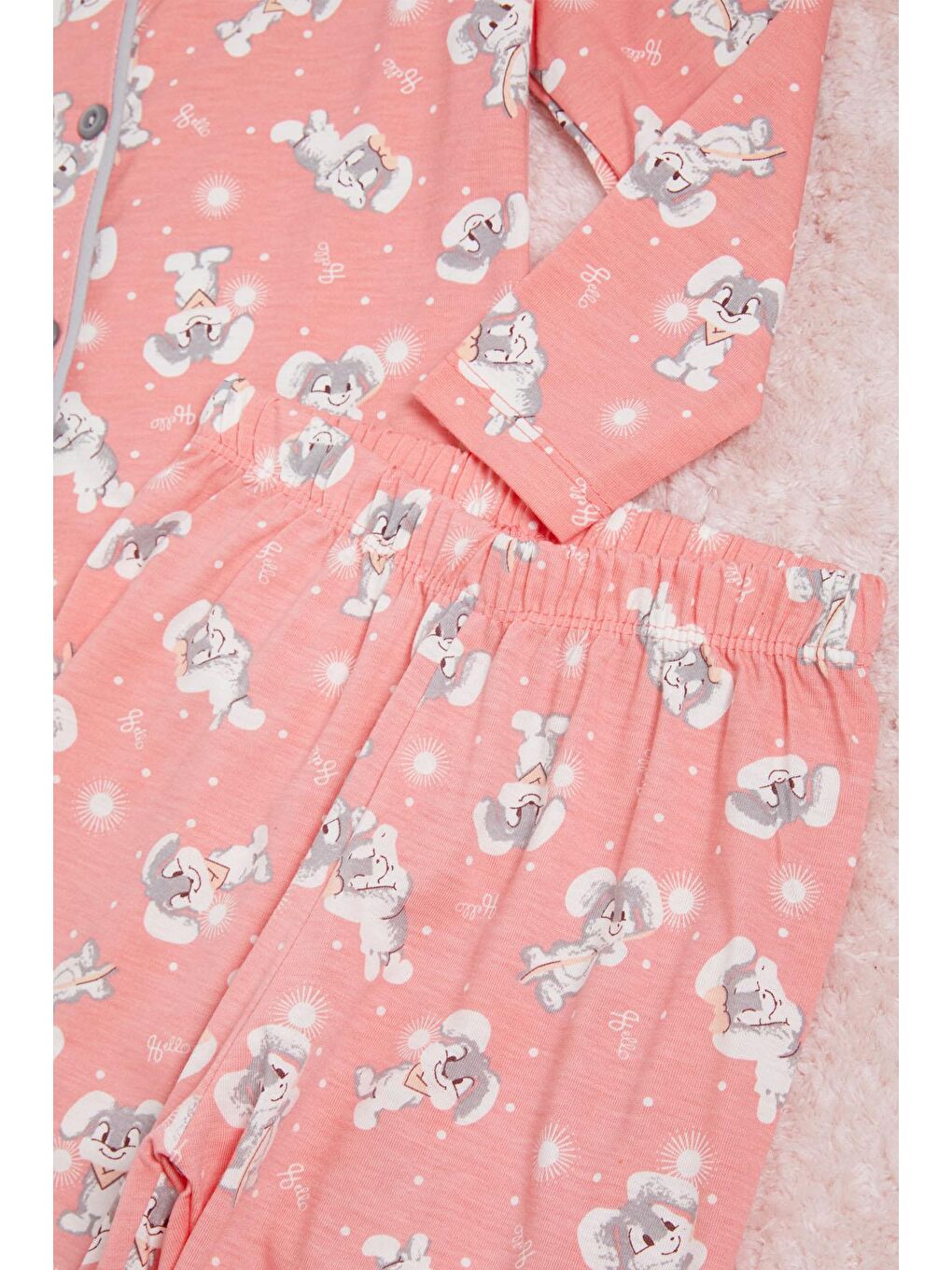 Pijakids Pembe Sevimli Tavşan Desenli Kız Çocuk Pijama Takımı 16330 - 4