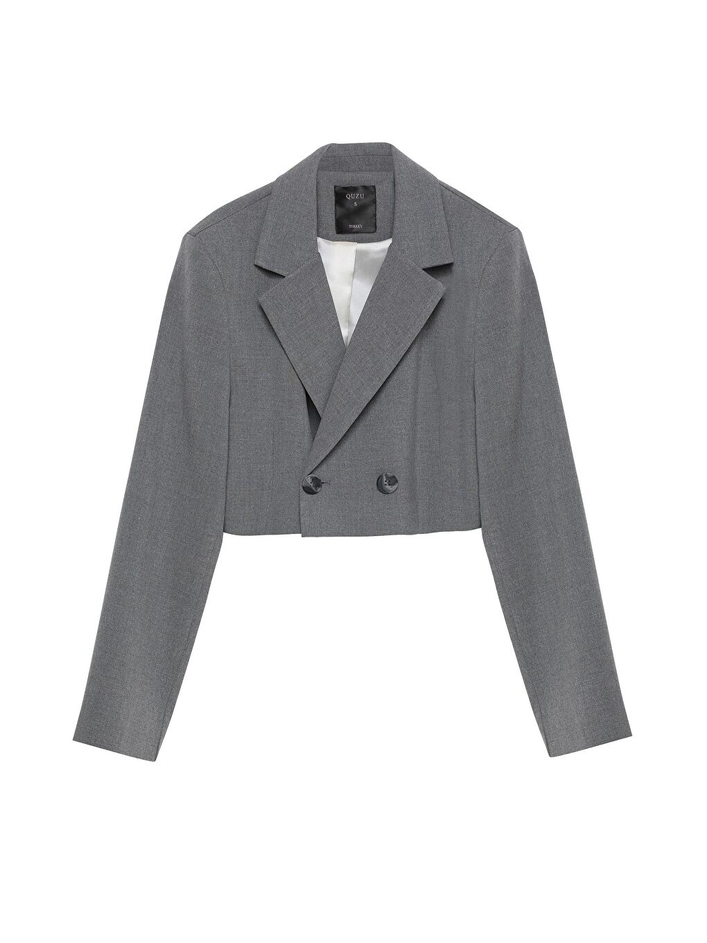 QUZU Gri Vatka Detaylı Crop Blazer Ceket Gri - 1