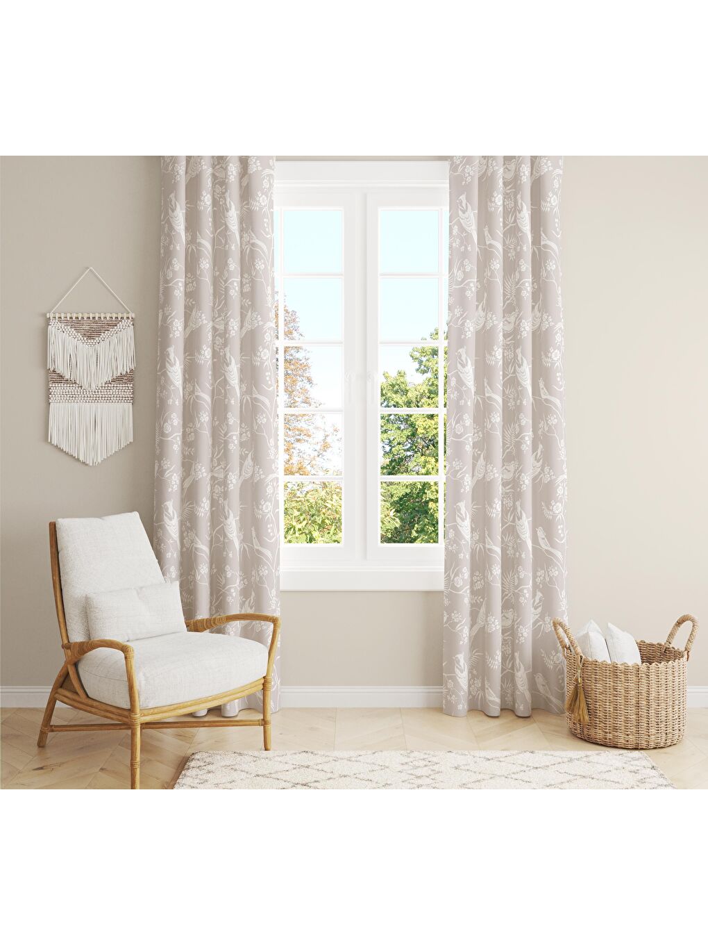 Karışık Kuş Desenli Çocuk Ve Bebek Odası TEK KANAT Fon Perde