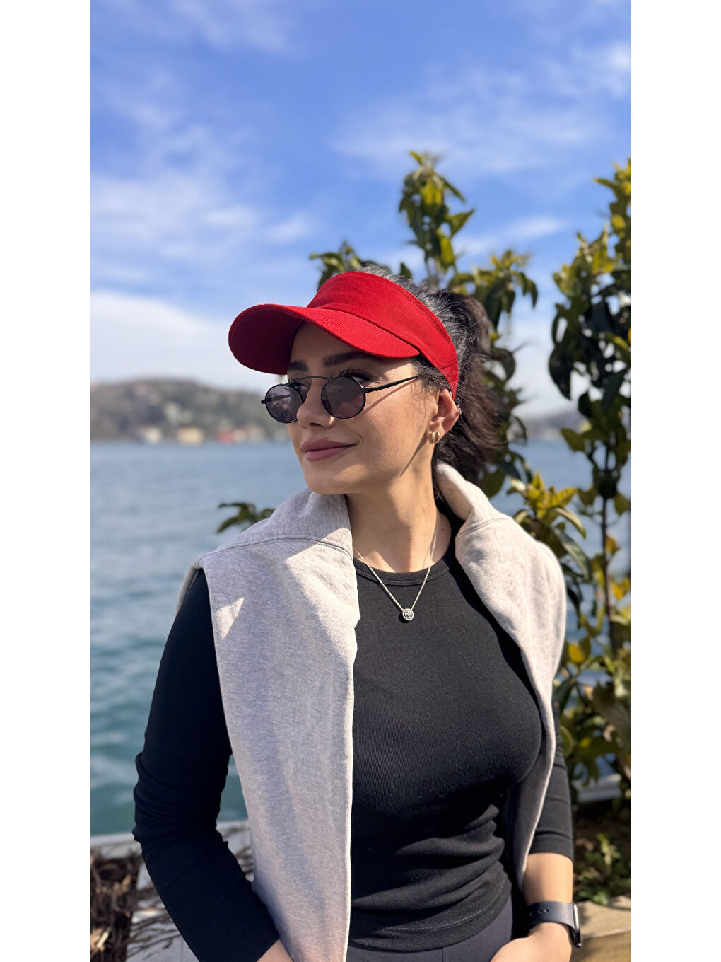 Kadın Vizör - Tenisçi - Golf / Siperlik Kırmızı Şapka Spk13-2