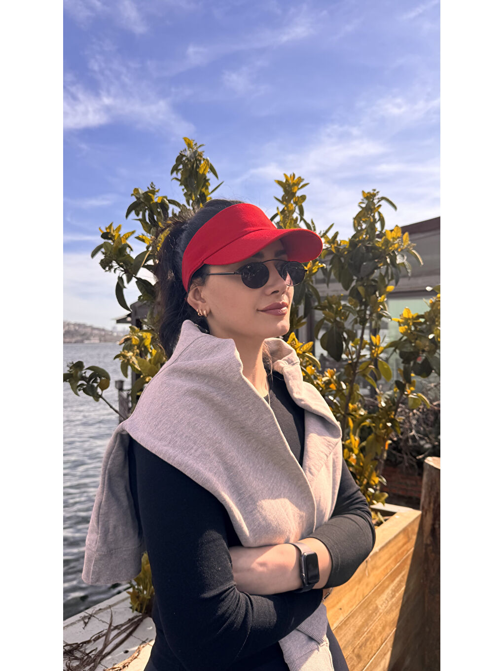 Kadın Vizör - Tenisçi - Golf / Siperlik Kırmızı Şapka Spk13-3