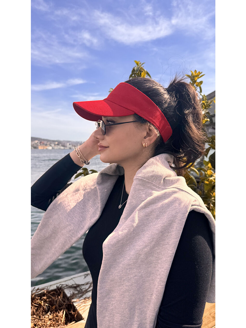 Kadın Vizör - Tenisçi - Golf / Siperlik Kırmızı Şapka Spk13-4