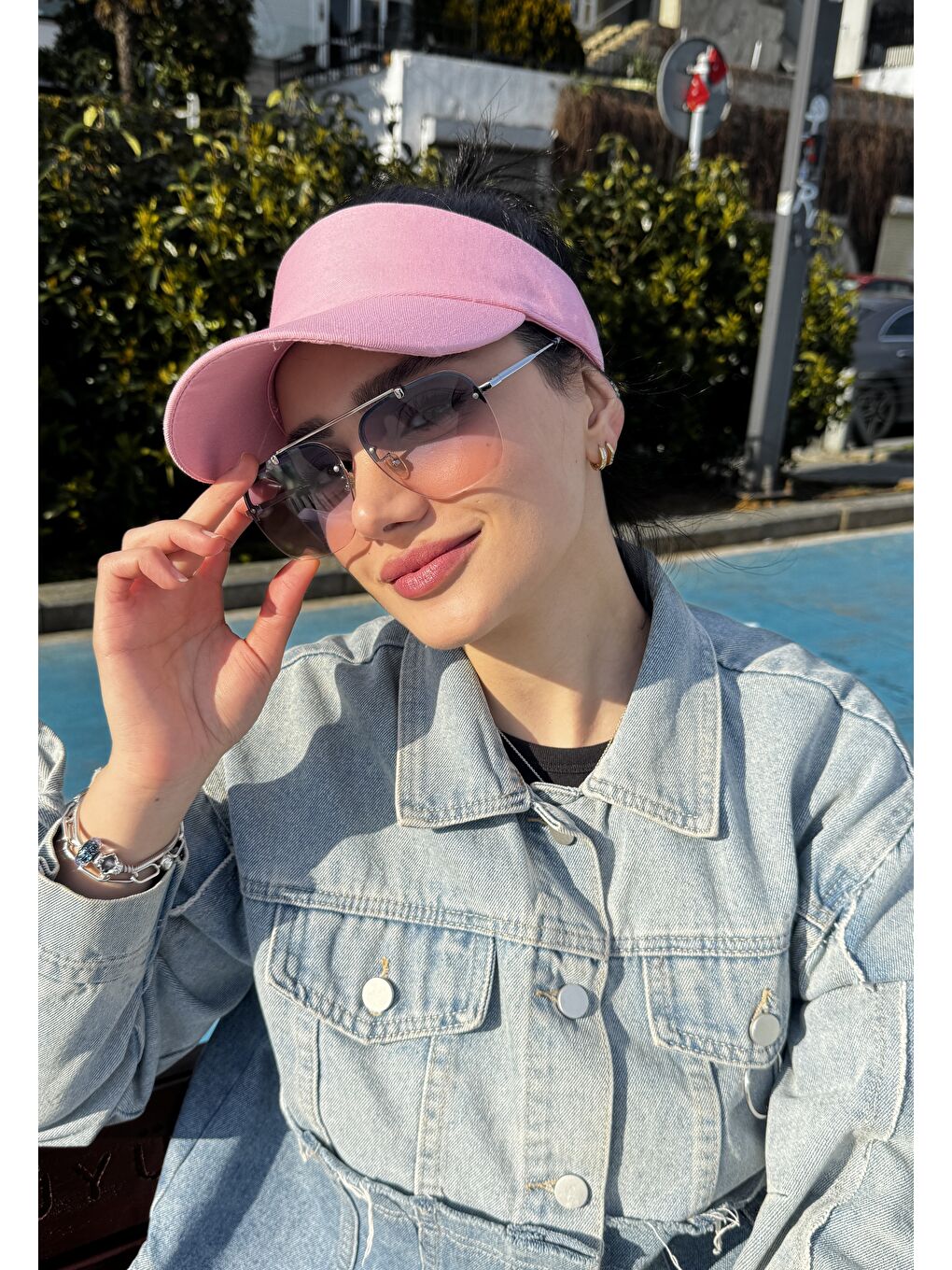 Kadın Vizör - Tenisçi - Golf / Siperlik Pembe Şapka Spk13