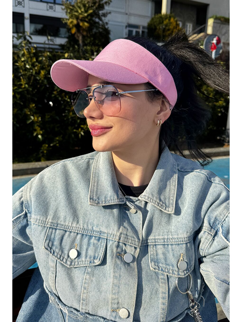 Kadın Vizör - Tenisçi - Golf / Siperlik Pembe Şapka Spk13-2