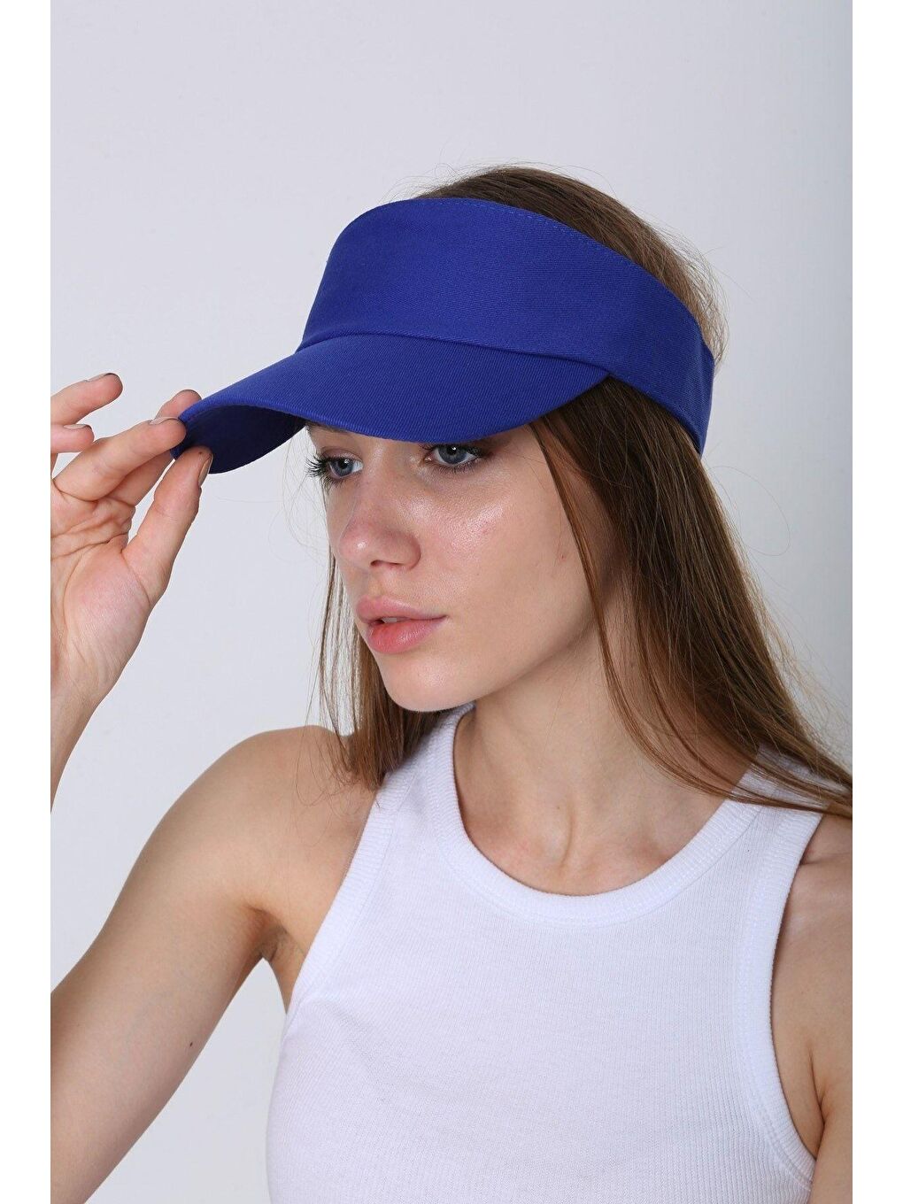 Kadın Vizör - Tenisçi - Golf / Siperlik Saks Mavisi Şapka Spk13-4