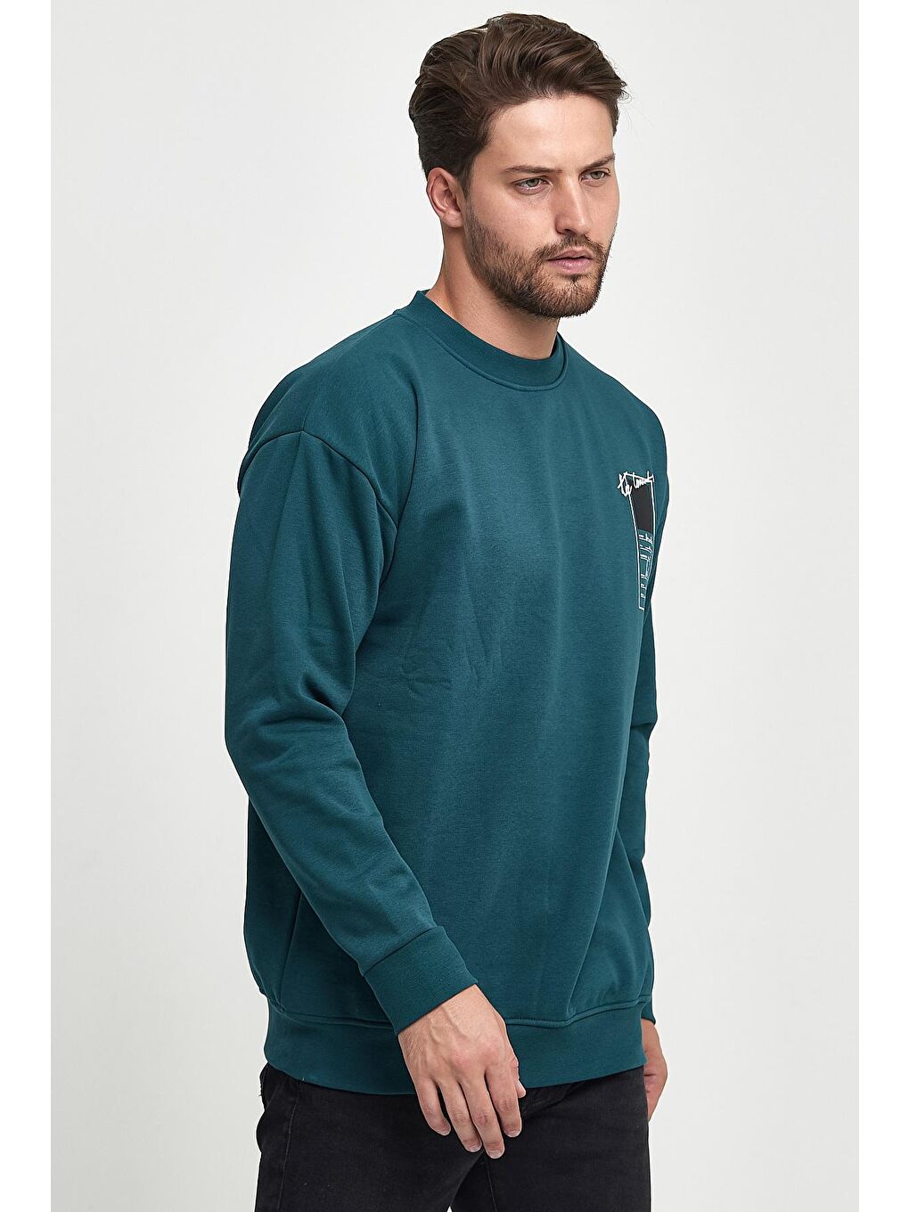 Rodi Petrol 3 İplik Şardonlu Bisiklet Yaka Erkek Sweatshirt - 2