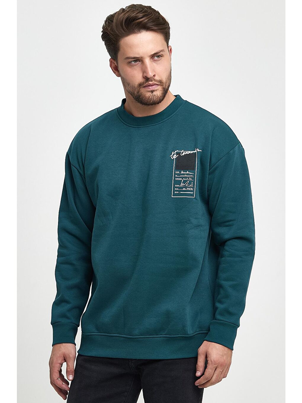 Rodi Petrol 3 İplik Şardonlu Bisiklet Yaka Erkek Sweatshirt - 3