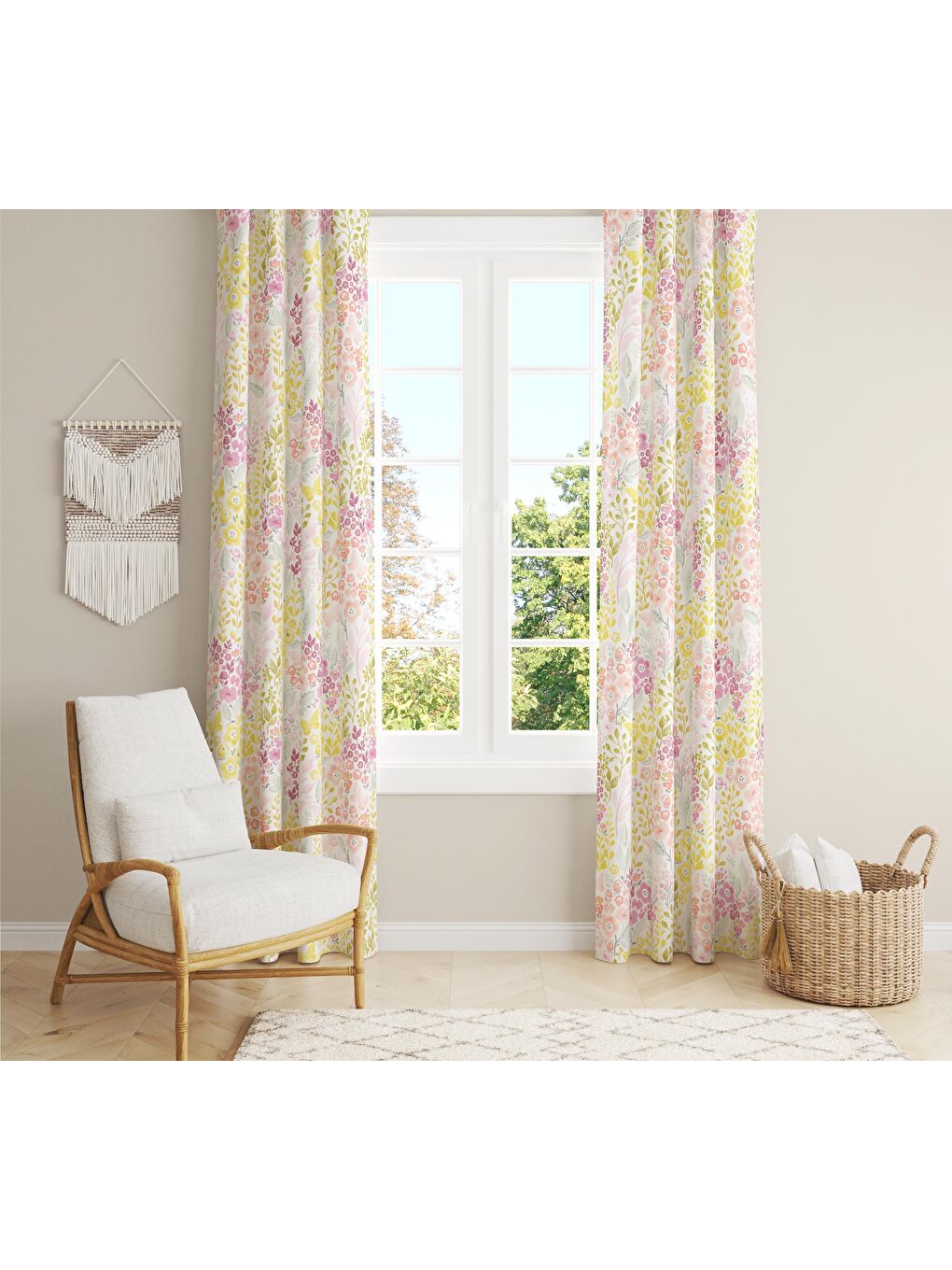 Karışık Çiçek Desenli Çocuk Ve Bebek Odası TEK KANAT Fon Perde