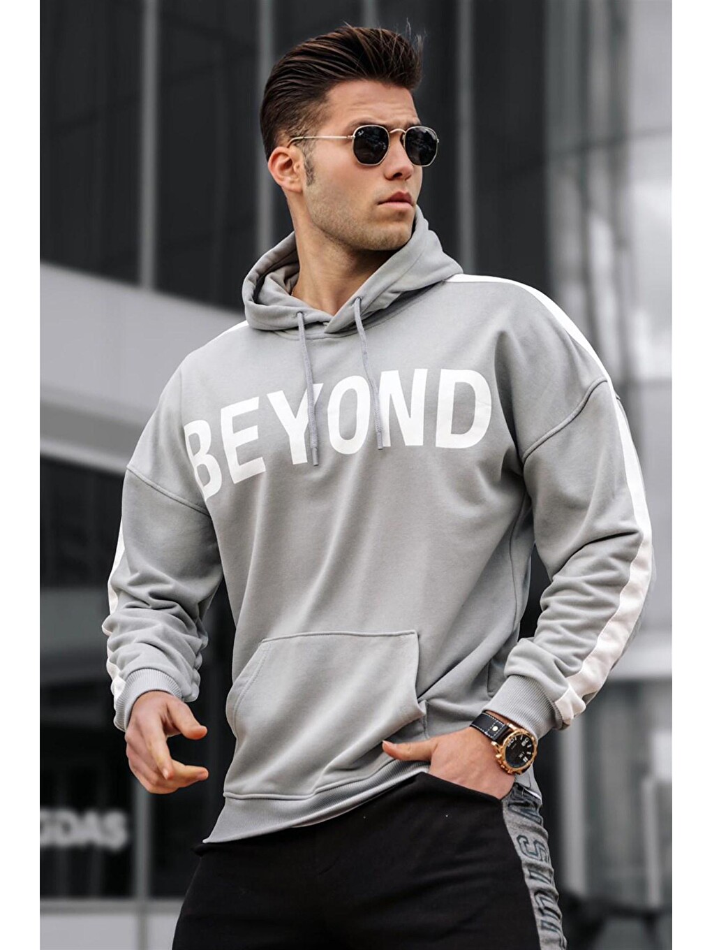 Boyalı Gri Kapüşonlu Sweatshirt 5327