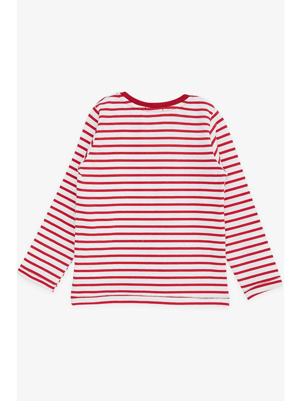 Erkek Çocuk Uzun Kollu Tişört Çizgili Cepli Armalı Kırmızı (3-8 Yaş)-1