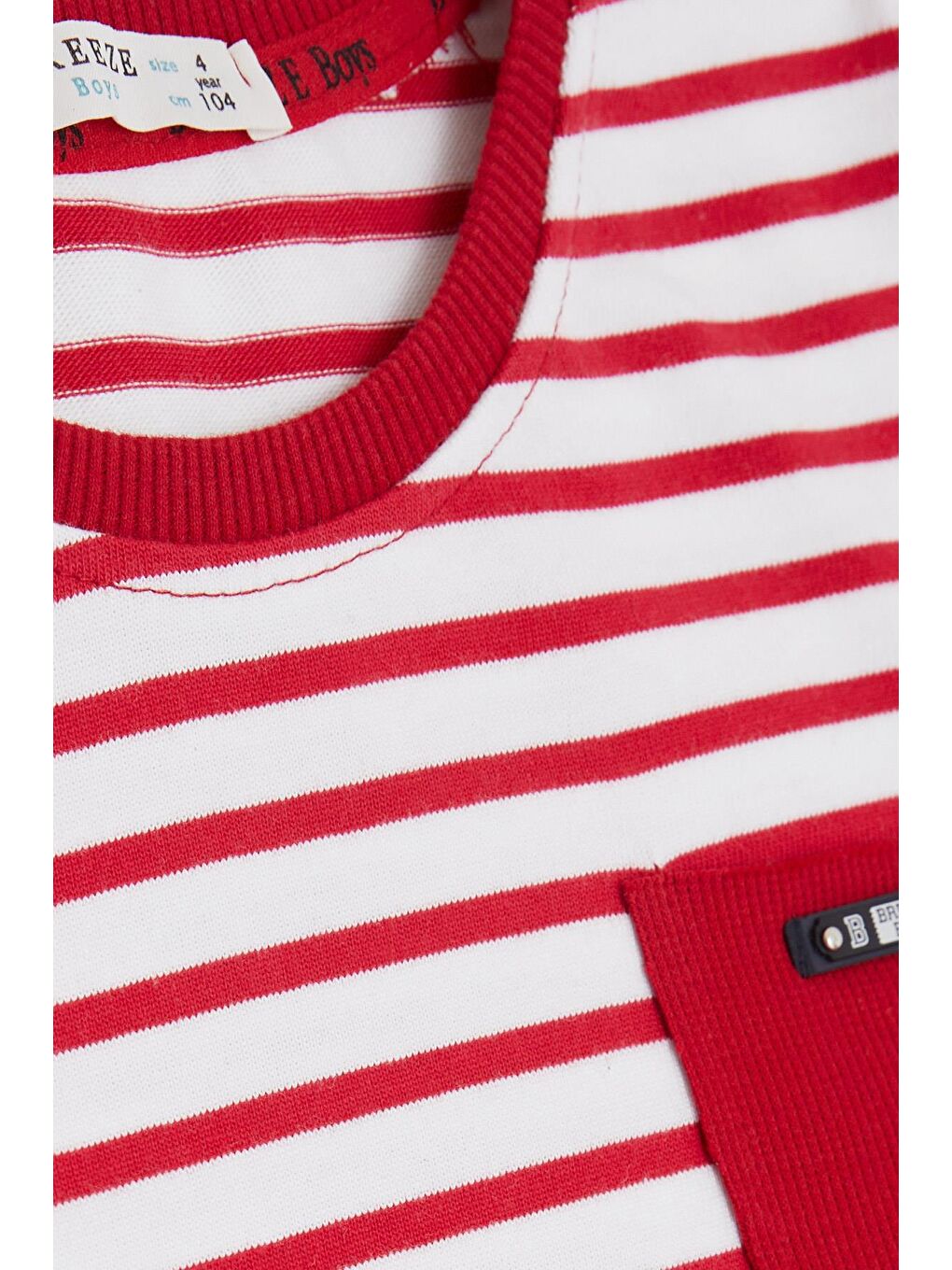 Erkek Çocuk Uzun Kollu Tişört Çizgili Cepli Armalı Kırmızı (3-8 Yaş)-2