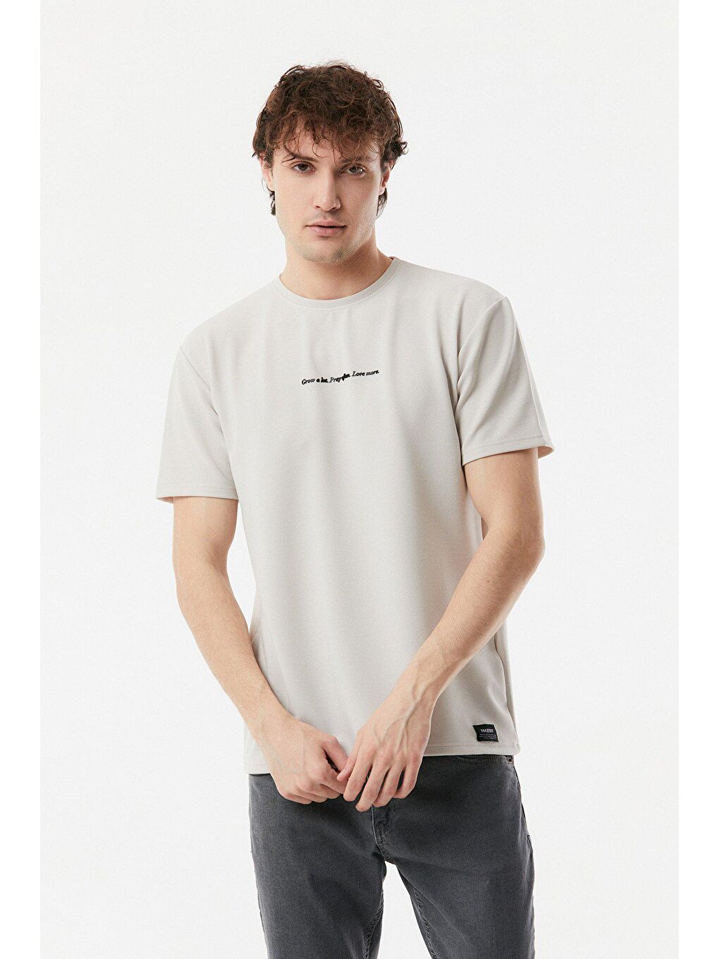 Bej Baskılı Bisiklet Yaka Tişört