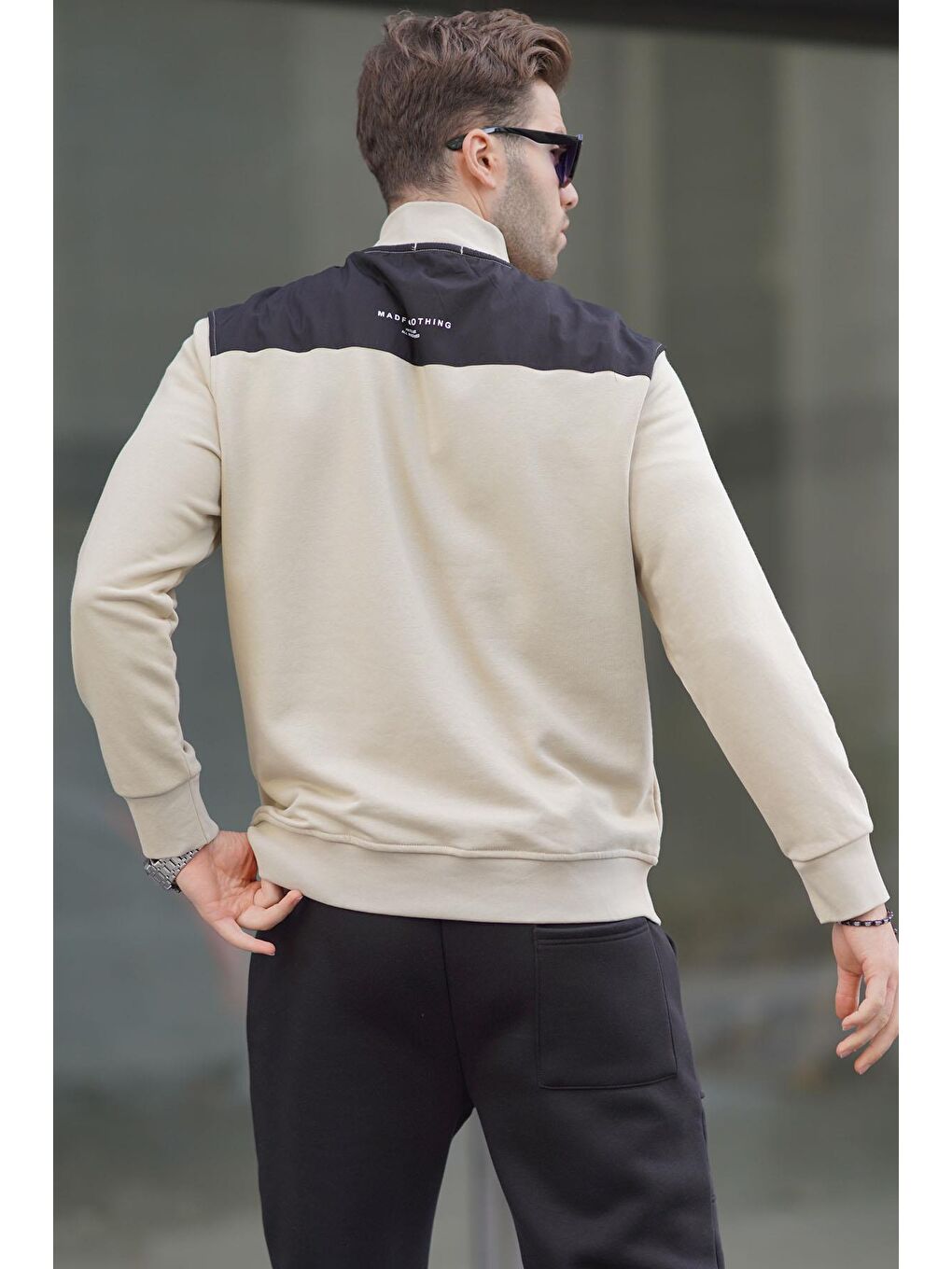 Bej Fermuar Yaka Basic Erkek Sweatshirt 6157-2