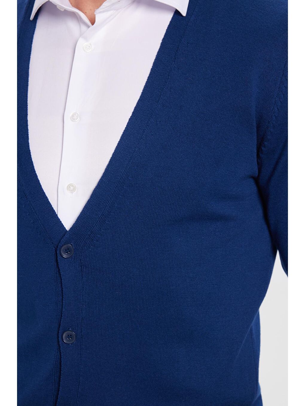 Erkek Standart Fit Normal Kesim Düğmeli Düz Pamuklu Lacivert Hırka-2