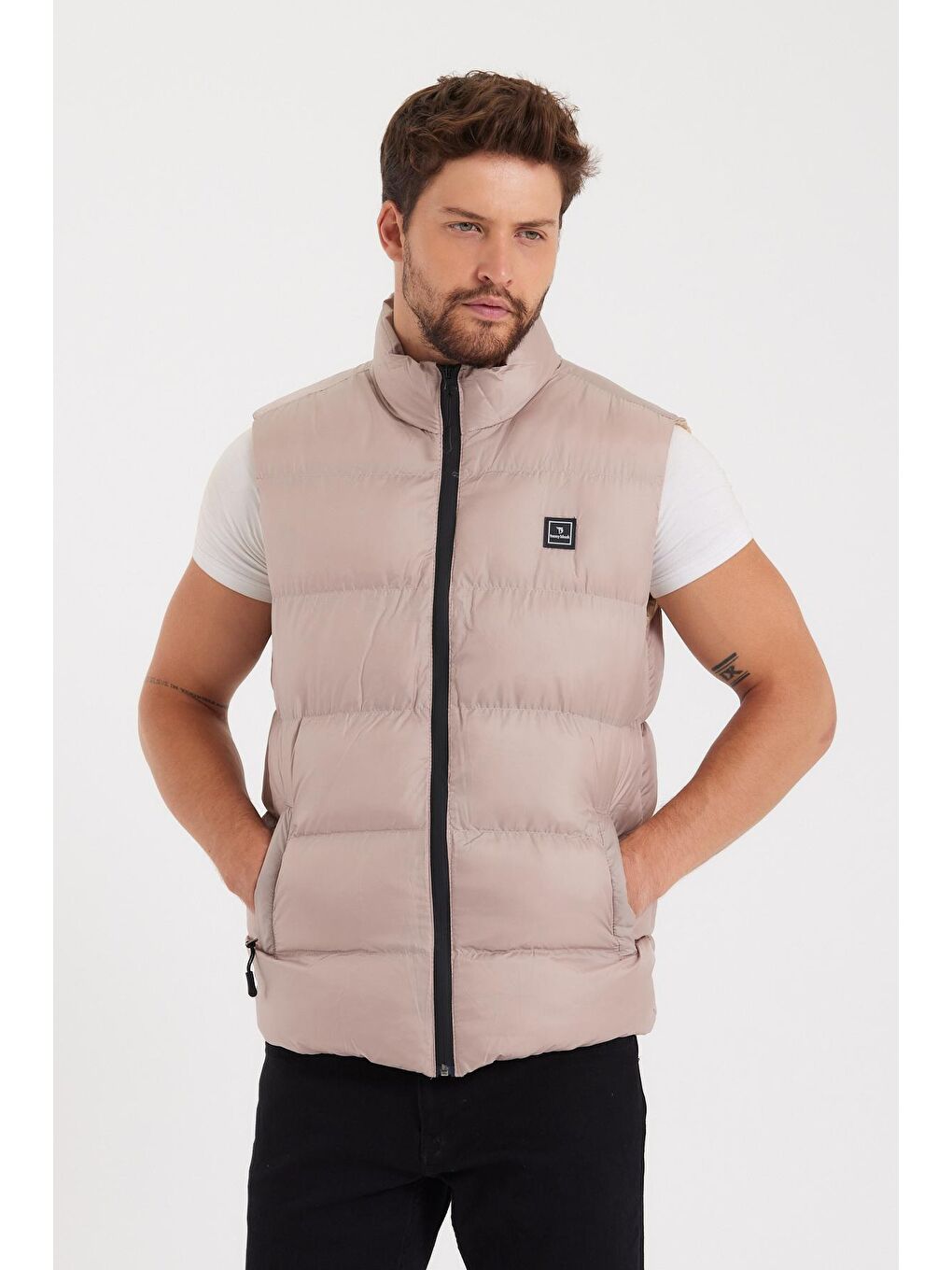 Erkek Bej Elyaf Dolumlu Rahat Kalıp Yelek-2