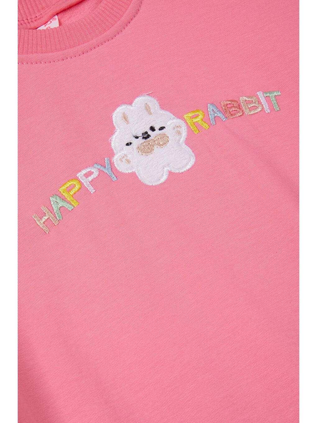 Pembe Tavşan Nakışlı Yazılı Kız Çocuk Sweatshirt 16943-1