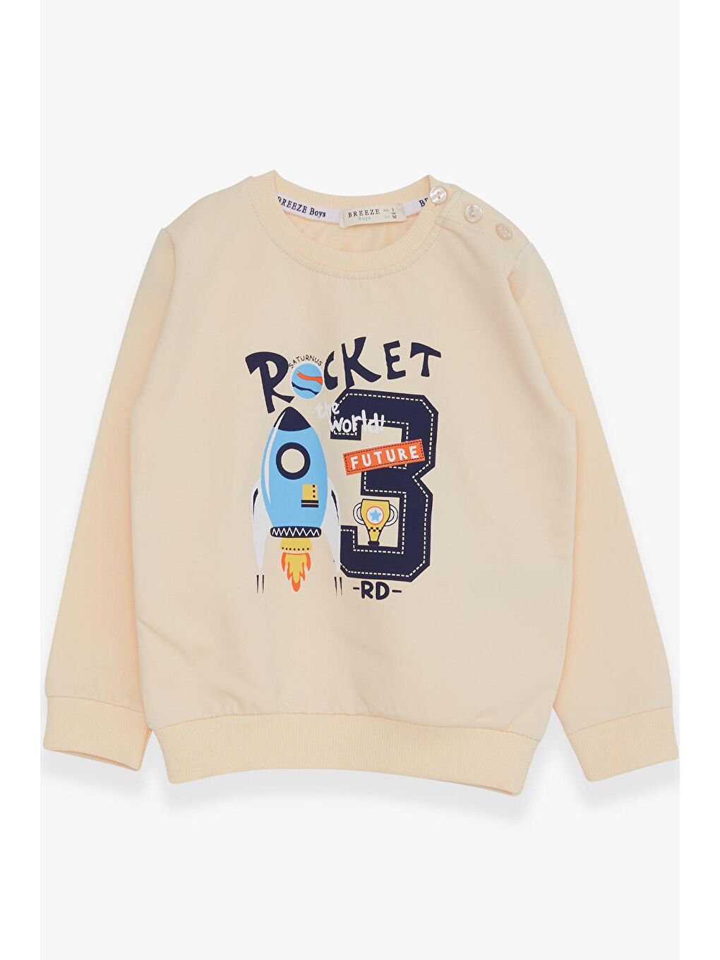 Breeze Krem Erkek Bebek Sweatshirt Roket Baskılı Krem (1.5 Yaş) - 4