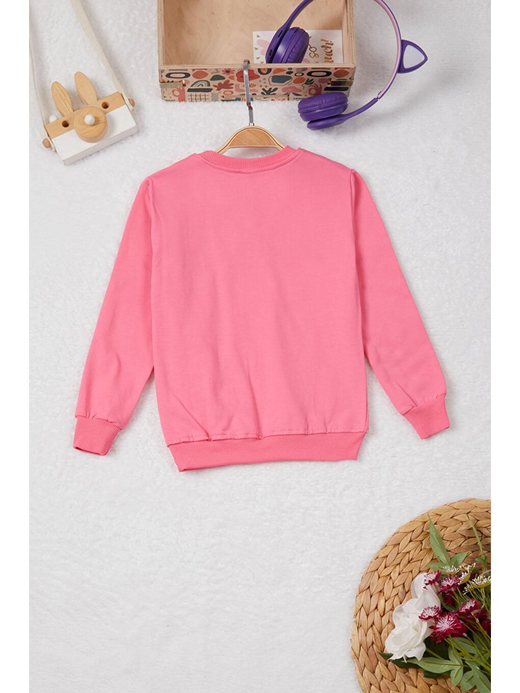Pembe Tavşan Nakışlı Yazılı Kız Çocuk Sweatshirt 16943-3