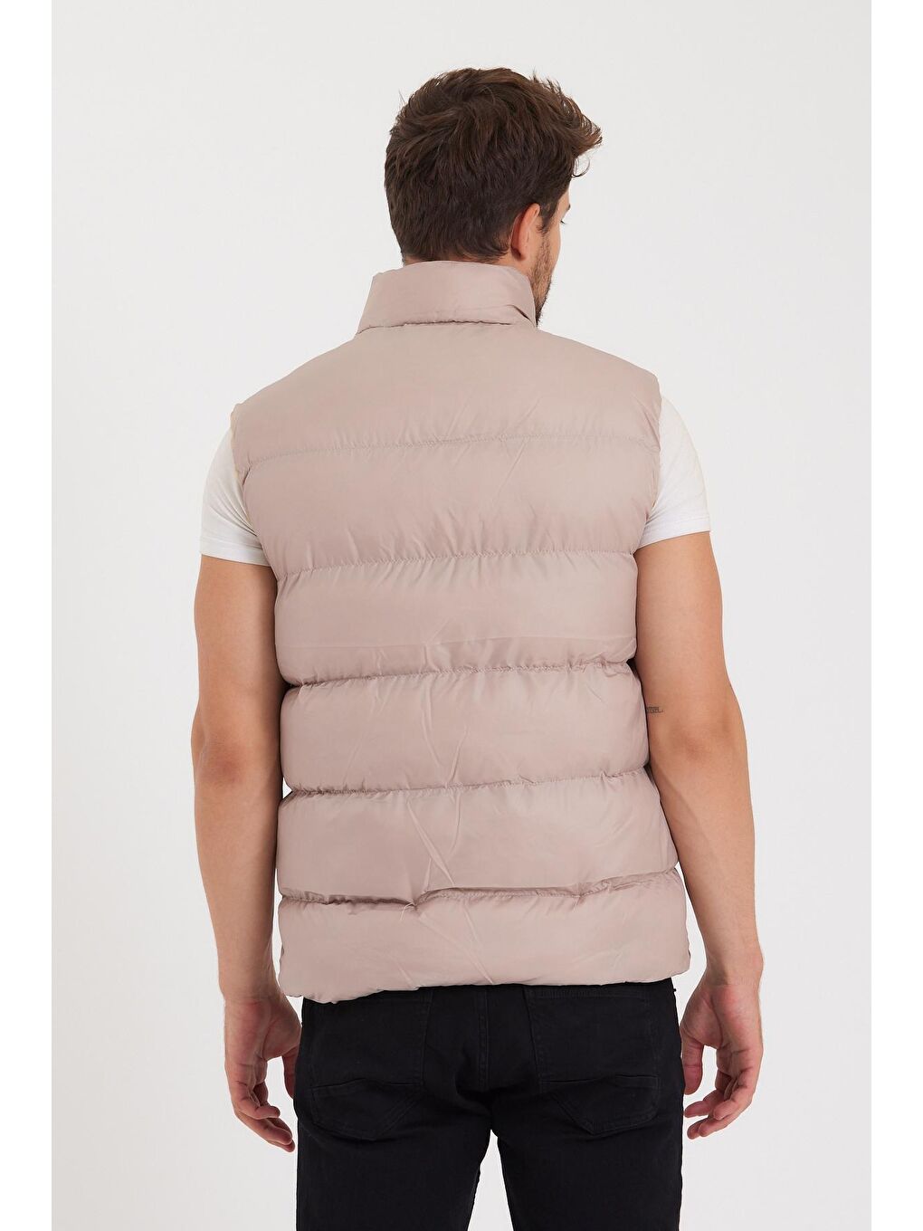 Erkek Bej Elyaf Dolumlu Rahat Kalıp Yelek-4