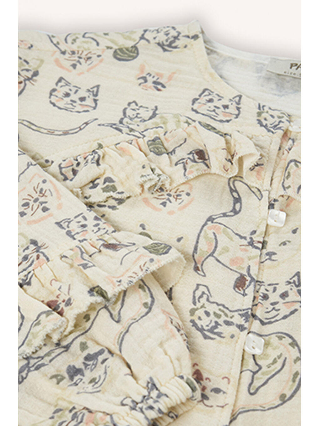 Kız Çocuk Kedi Desenli Ekru Gömlek-4