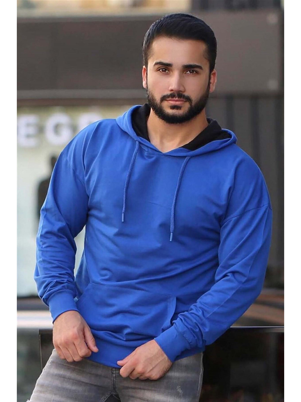 Mavi Basic Saks Kapüşonlu Sweatshirt 4117