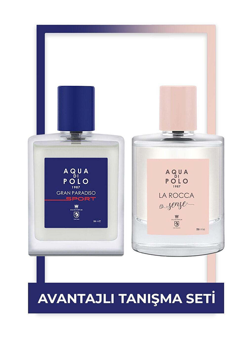 Aqua Di Polo 1987 Pembe La Rocca Sense ve Gran Paradiso Sport EDP 50 ml Kadın Erkek Parfüm Seti STCC021161