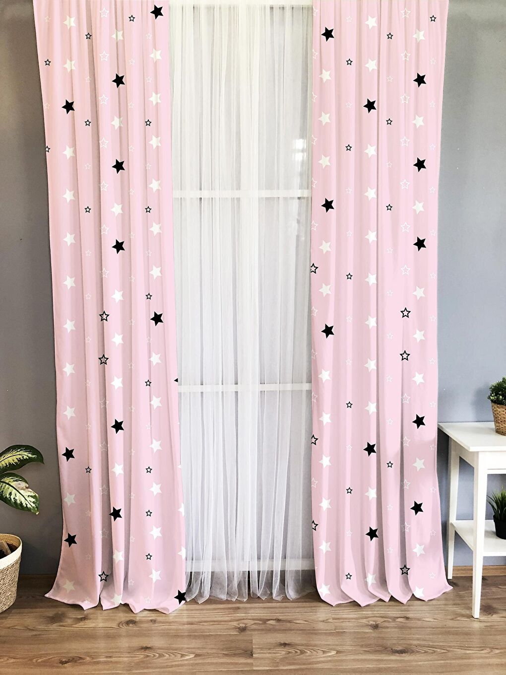 Karışık Yıldız Desenli Çocuk Ve Bebek Odası TEK KANAT Fon Perde