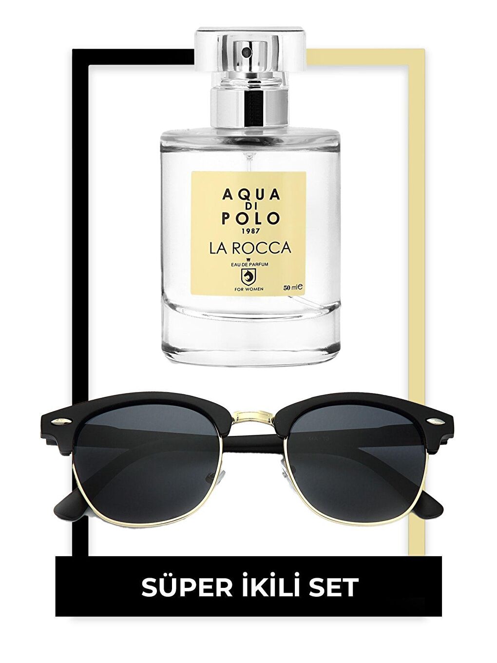 Aqua Di Polo 1987 Sarı La Rocca EDP 50 ml Kadın Parfüm ve Kadın Güneş Gözlüğü Seti STCC011136