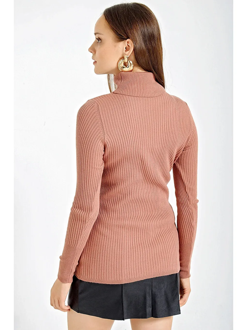 Pembe Balıkçı Yaka Triko Kadın Kazak-1