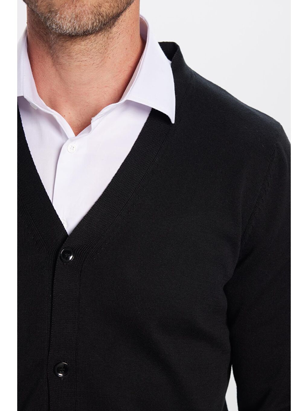 Erkek Standart Fit Normal Kesim Düğmeli Düz Pamuk Siyah Hırka-2
