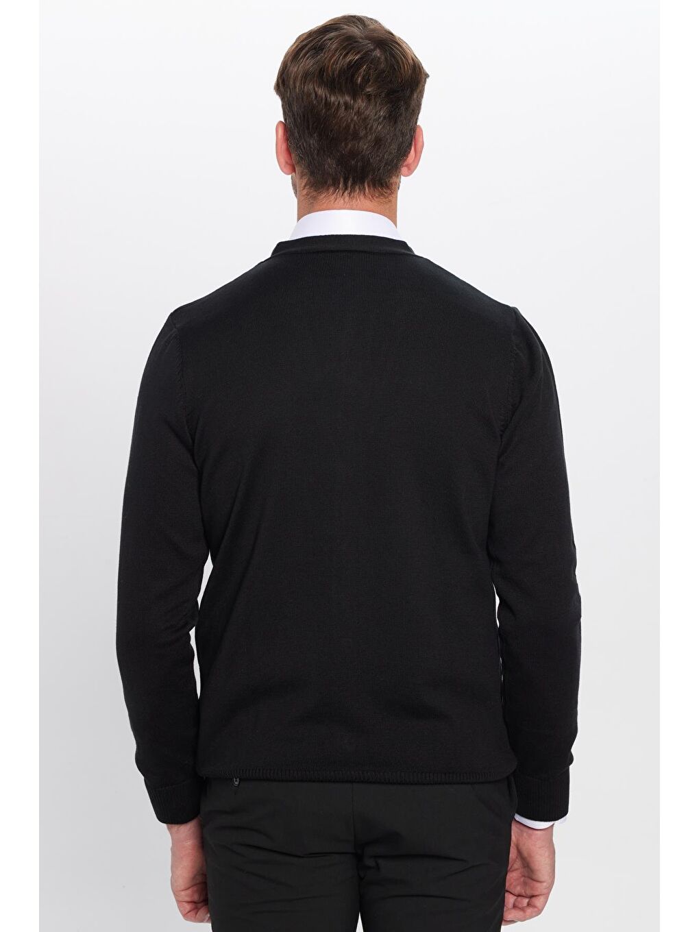 Erkek Standart Fit Normal Kesim Düğmeli Düz Pamuk Siyah Hırka-4