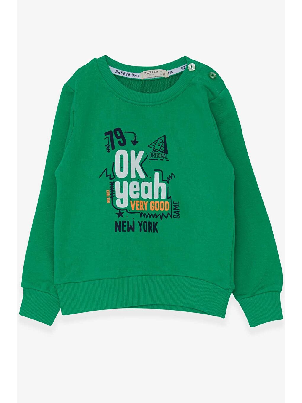 Breeze Yeşil Erkek Bebek Sweatshirt Yazı Baskılı Yeşil (2 Yaş)