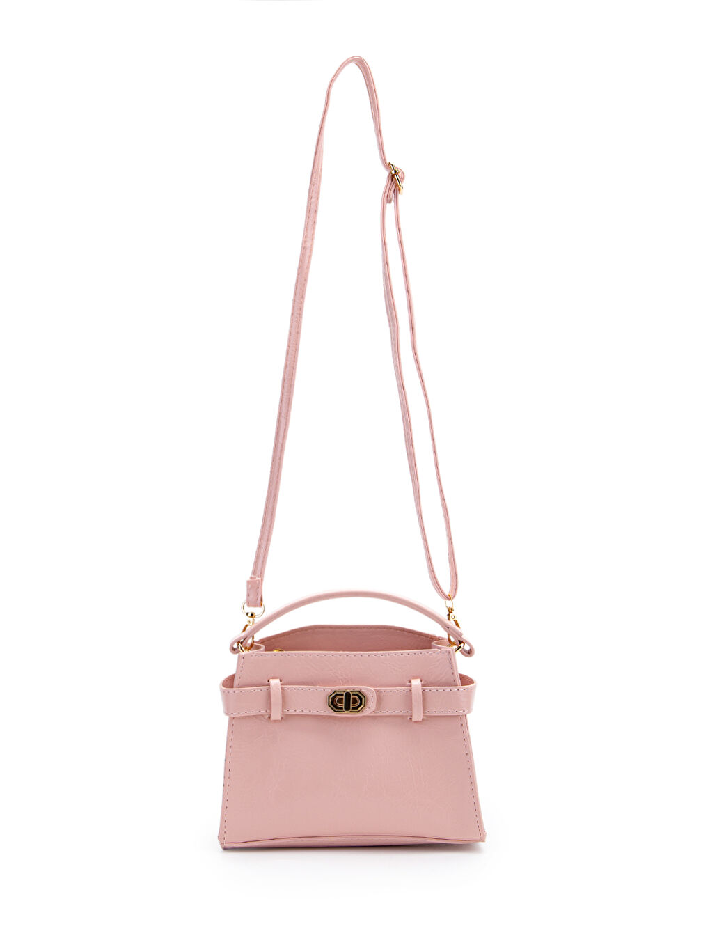 Pembe Kilit Aksesuar Kemer Detaylı Jessie Kadın Çapraz Çanta Pudra-5