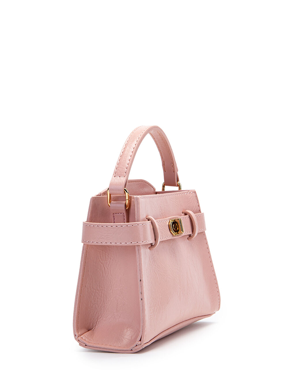 Pembe Kilit Aksesuar Kemer Detaylı Jessie Kadın Çapraz Çanta Pudra-4