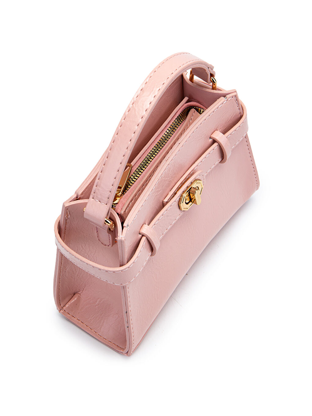 Pembe Kilit Aksesuar Kemer Detaylı Jessie Kadın Çapraz Çanta Pudra-1