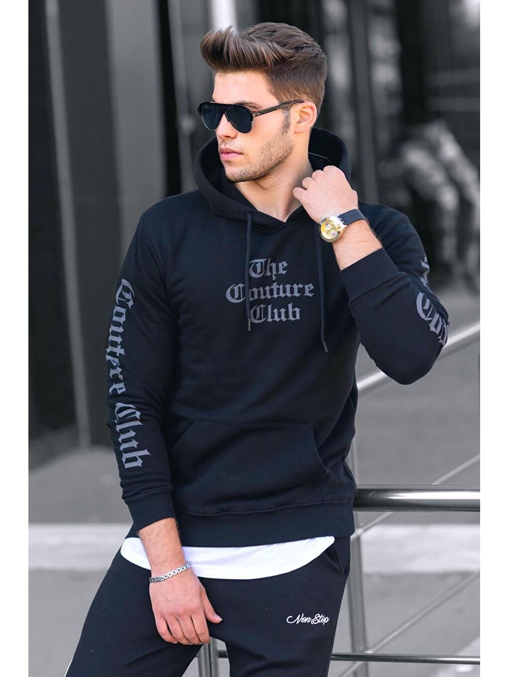 Siyah Baskılı Kapüşonlu Sweatshirt 2877