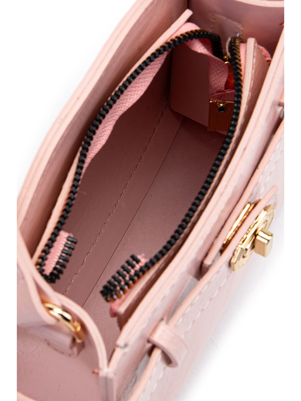 Pembe Kilit Aksesuar Kemer Detaylı Jessie Kadın Çapraz Çanta Pudra-2