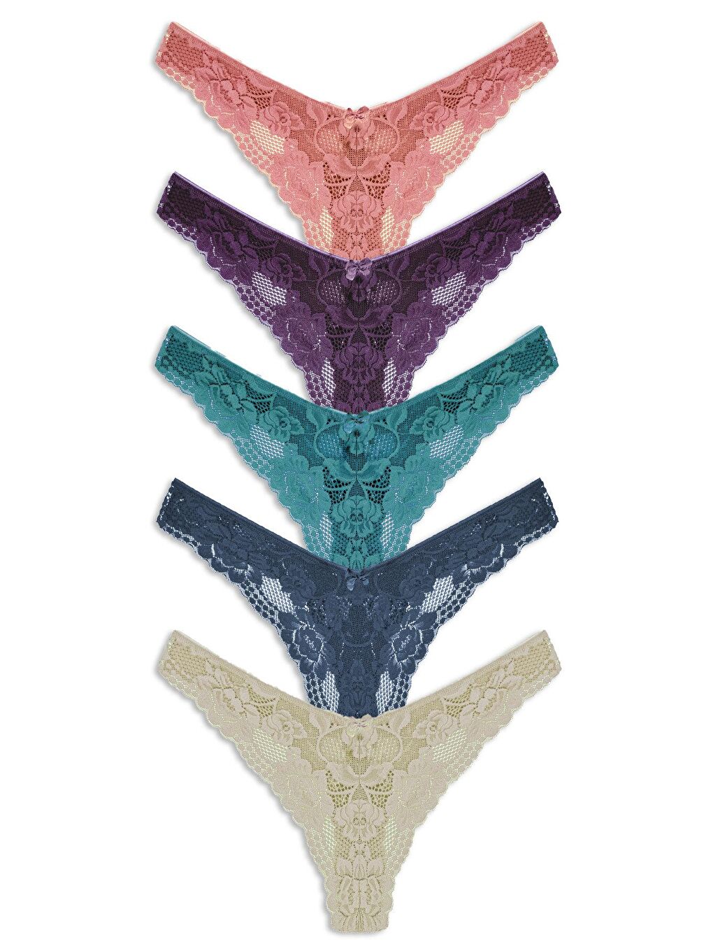 Karışık Dantelli Yüksek Bel Kadın Tanga Külot 5'li