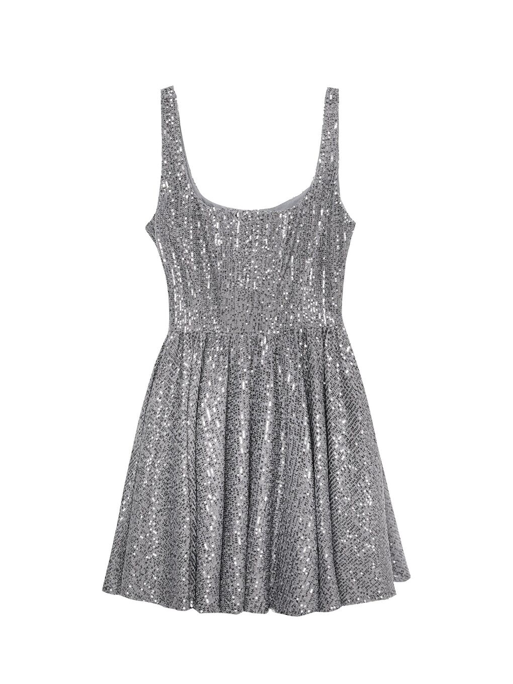 Payet Detaylı Mini Elbise Gri-1
