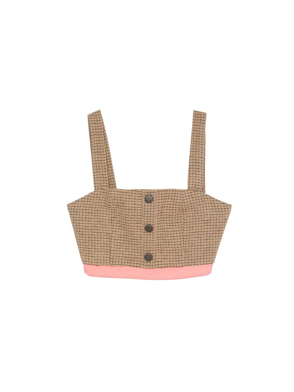 Garni Detaylı Ekoseli Bluz Bej-1