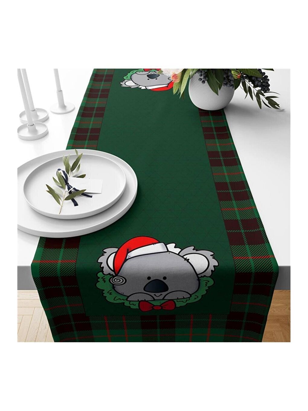 Karışık Yılbaşı Özel Panda Desenli Kadife Runner 40x140 cm