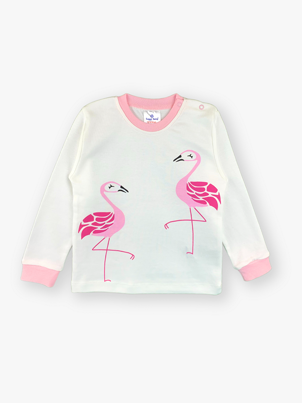 Ekru Bisiklet Yaka Uzun Kollu Kız Bebek Pijama Takımı-1