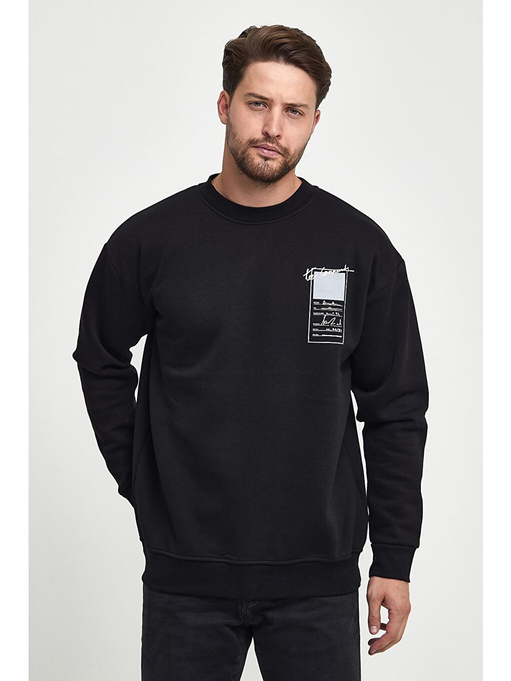 Rodi Siyah 3 İplik Şardonlu Bisiklet Yaka Erkek Sweatshirt - 3