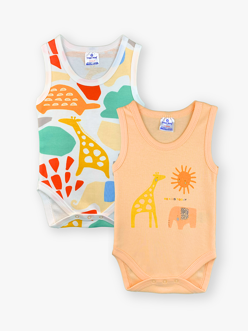 Ekru Bisiklet Yaka Baskılı Kız Bebek Çıtçıtlı Body 2'li