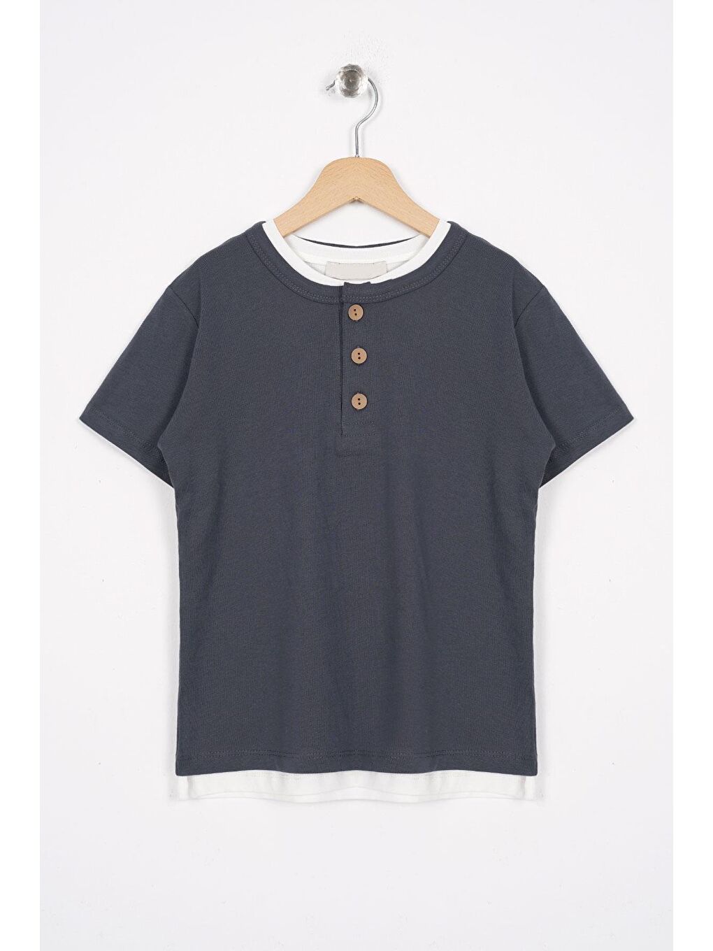 Gri Patlı Düğmeli Erkek Çocuk Tişört