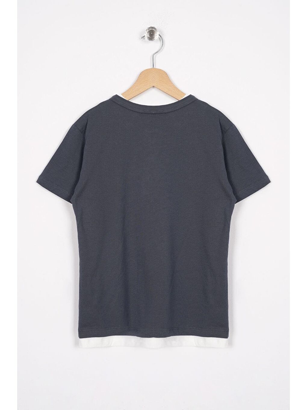 Gri Patlı Düğmeli Erkek Çocuk Tişört-2